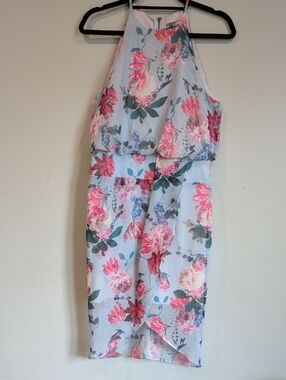 Chelsea28 Light Blue Dress with Pink Floral Print 8